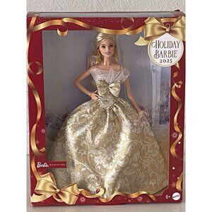 Barbie Signature 2025 Holiday Doll Blonde Hair Gold Dress Collectible Check pics